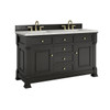 Brookfield 60" Double Vanity, Black Onyx w/3 CM Eternal Jasmine Pearl Silestone Top