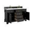 Brookfield 60" Double Vanity, Black Onyx,  w/ 3 CM White Zeus Silestone Top