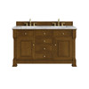 Brookfield 60" Double Vanity, Honey Oak w/3 CM Carrara White Marble Top