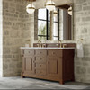 Brookfield 60" Double Vanity, Honey Oak w/3 CM Carrara White Marble Top