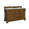 Brookfield 60" Double Vanity, Honey Oak w/3 CM Carrara White Marble Top