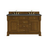 Brookfield 60" Double Vanity, Honey Oak w/ 3 CM Parisien Bleu Silestone Top
