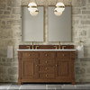 Brookfield 60" Double Vanity, Honey Oak w/ 3 CM Ethereal Noctis Silestone Top w/FreePower Wireless Charger
