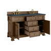 Brookfield 60" Double Vanity, Pecan w/3 CM Charcoal Soapstone Silestone Top