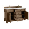 Brookfield 60" Double Vanity, Pecan w/ 3 CM Ethereal Noctis Silestone  Top