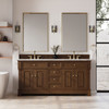 Brookfield 72" Double Vanity, Honey Oak w/3 CM Carrara White Marble Top