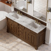 Brookfield 72" Double Vanity, Honey Oak w/3 CM Carrara White Marble Top