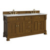 Brookfield 72" Double Vanity, Honey Oak w/3 CM Carrara White Marble Top
