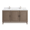 Portland 60" Double Vanity Whitewashed Walnut w/ Single Hole 3 CM White Zeus Silestone Top & Backsplash