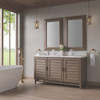 Portland 60" Double Vanity Whitewashed Walnut w/ Single Hole 3 CM White Zeus Silestone Top & Backsplash