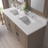 Portland 60" Double Vanity Whitewashed Walnut w/ Single Hole 3 CM White Zeus Silestone Top & Backsplash
