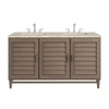 Portland 60" Double Vanity, Whitewashed Walnut, w/ 3 CM Tajnar Eclos Top
