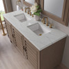 Portland 60" Double Vanity Whitewashed Walnut w/ 3 CM Ethereal Noctis Silestone Top w/FreePower Wireless Charger
