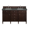 Brittany 60" Double Vanity, Burnished Mahogany w/ 3 CM Parisien Bleu Silestone Top