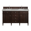 Brittany 60" Double Vanity, Burnished Mahogany w/ 3 CM Victorian Silver Silestone Top