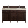 Brittany 60" Double Vanity, Burnished Mahogany, w/ 3 CM Tajnar Eclos Top w/FreePower Wireless Charger