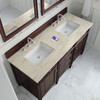 Brittany 60" Double Vanity, Burnished Mahogany, w/ 3 CM Tajnar Eclos Top w/FreePower Wireless Charger