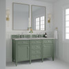 Brittany 60" Double Vanity, Smokey Celadon w/ 3 CM Victorian Silver Top