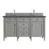 Brittany 60" Double Vanity, Urban Gray w/ 3 CM Parisien Bleu Silestone Top