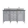 Brittany 60" Double Vanity, Urban Gray w/ 3 CM Parisien Bleu Silestone Top w/FreePower Wireless Charger