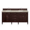 Brittany 72" Double Vanity, Burnished Mahogany, w/ 3 CM Tajnar Eclos Top w/FreePower Wireless Charger