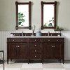 Brittany 72" Double Vanity, Burnished Mahogany w/ 3 CM Victorian Silver Silestone Top w/FreePower Wireless Charger
