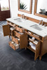 Brittany 72" Double Vanity, Saddle Brown w/ 3 CM Ethereal Noctis Silestone Top w/FreePower Wireless Charger
