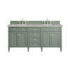 Brittany 72" Double Vanity, Smokey Celadon w/ 3 CM Victorian Silver Top