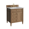 Brittany 30" Single Vanity, Pecan w/ 3 CM Carrara Marble Top