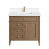Brittany 36" Single Vanity, Pecan w/ Single Hole 3 CM White Zeus Silestone Top and Matching Backsplash