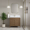 Brittany 36" Single Vanity, Pecan w/ Single Hole 3 CM White Zeus Silestone Top and Matching Backsplash