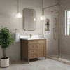 Brittany 36" Single Vanity, Pecan w/ Single Hole 3 CM White Zeus Silestone Top and Matching Backsplash