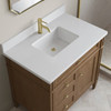 Brittany 36" Single Vanity, Pecan w/ Single Hole 3 CM White Zeus Silestone Top and Matching Backsplash