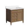 Brittany 36" Single Vanity, Pecan w/ Single Hole 3 CM White Zeus Silestone Top and Matching Backsplash