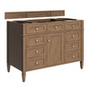 Brittany 48" Single Vanity, Pecan w/ Single Hole 3 CM White Zeus Silestone Top and Matching Backsplash