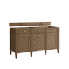 Brittany 60" Double Vanity, Pecan w/ Single Hole 3 CM White Zeus Silestone Top and Matching Backsplash
