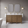 Brittany 60" Double Vanity, Pecan w/ Single Hole 3 CM White Zeus Silestone Top and Matching Backsplash
