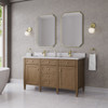 Brittany 60" Double Vanity, Pecan w/ Single Hole 3 CM White Zeus Silestone Top and Matching Backsplash
