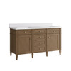 Brittany 60" Double Vanity, Pecan w/ Single Hole 3 CM White Zeus Silestone Top and Matching Backsplash