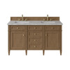 Brittany 60" Double Vanity, Pecan w/ 3 CM Victorian Silver Silestone Top w/FreePower Wireless Charger