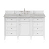 Brittany 60" Single Vanity, Bright White w/ 3 CM Victorian Silver Silestone Top