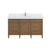 Brittany 60" Single Vanity, Pecan w/ Single Hole 3 CM White Zeus Silestone Top and Matching Backsplash