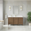 Brittany 60" Single Vanity, Pecan w/ Single Hole 3 CM White Zeus Silestone Top and Matching Backsplash