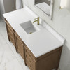 Brittany 60" Single Vanity, Pecan w/ Single Hole 3 CM White Zeus Silestone Top and Matching Backsplash