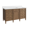 Brittany 60" Single Vanity, Pecan w/ Single Hole 3 CM White Zeus Silestone Top and Matching Backsplash