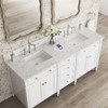 Brittany 72" Double Vanity, Bright White Vanity w/ 3 CM Eternal Jasmine Pearl Silestone Top w/FreePower Wireless Charger