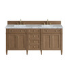 Brittany 72" Double Vanity, Pecan w/ 3 CM Carrara Marble Top