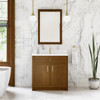 Bellshire 36" Single Vanity, Honey Oak w/ Single Hole 3 CM White Zeus Silestone Top and Matching Backsplash