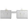 Bellshire 120" Dual Vanity Set with 24" Make-Up Counter, Bright White w/3 cm Eternal Jasmine Pearl Silestone Top