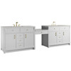 Bellshire 120" Dual Vanity Set with 24" Make-Up Counter, Bright White w/3 cm Eternal Jasmine Pearl Silestone Top